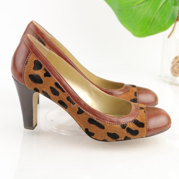 Franco Sarto Womens Empire Pump Size 8 Brown Leopard Calf Hair Heel Dress Shoe - Picture 4 of 12